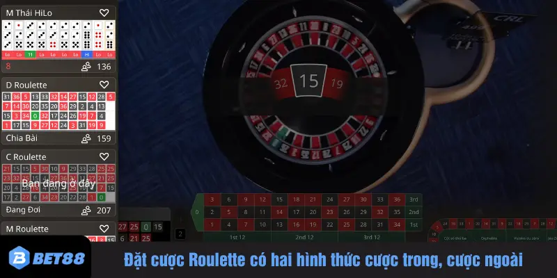 Đặt cược Roulette có hai hình thức cược trong, cược ngoài