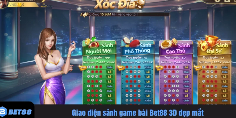Giao diện sảnh game bài Bet88 3D đẹp mắt
