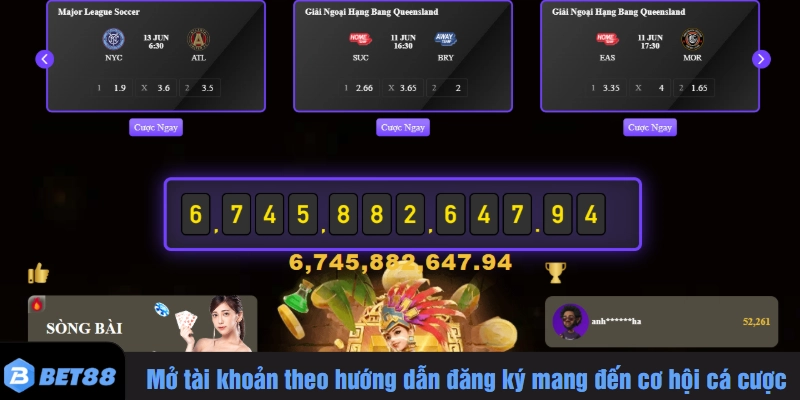 Mở tài khoản theo hướng dẫn đăng ký mang đến cơ hội cá cược