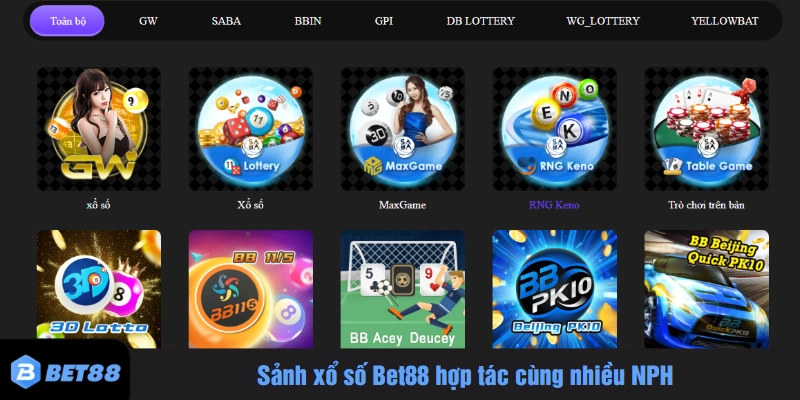 Sảnh xổ số Bet88 hợp tác cùng nhiều NPH