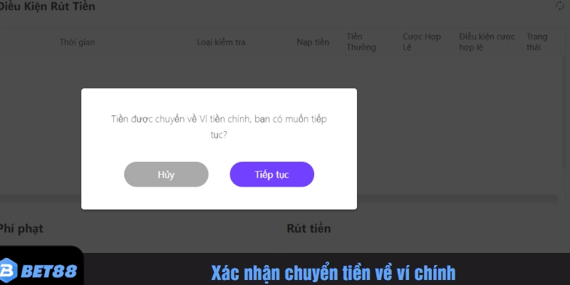 Xác nhận chuyển tiền về ví chính
